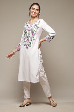 White LIVA Straight Kurta image number 0